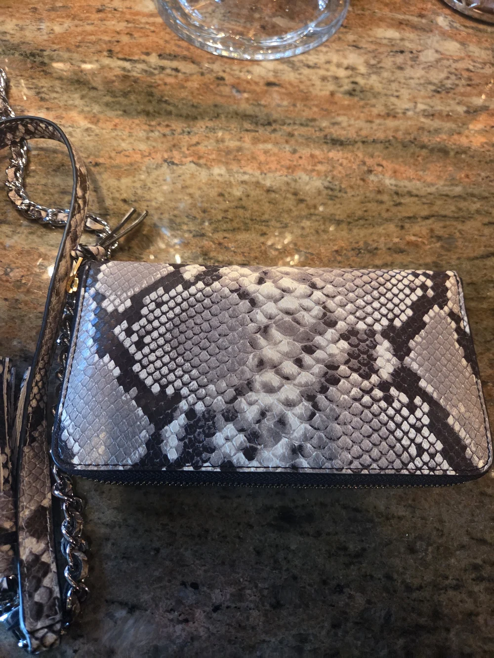 Tory Burch Snake-Print Chain Crossbody Bag And Wallett in Gray